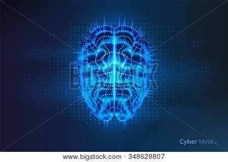 Robot Or Cyber Brain With Geometry Dots. Circuit Board On Human Or Artificial Intelligence Digital M