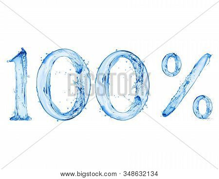 Number 100 And Percent Sign Made With A Splash Of Water, Isolated On A White Background. 3d Illustra