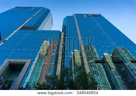 Sydney, Australia - November 24, 2016: Tall Glass Skyscraper Buildings Of Symantec And Aon Corporati