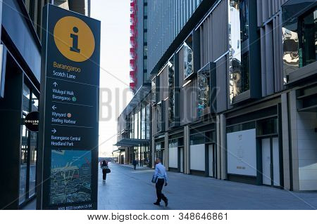 Sydney, Australia - November 24, 2016: Barangaroo Precinct Tourist Information And Navigation Sign W