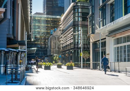 Sydney, Australia - November 24, 2016: People At Barangaroo Precinct Walking Early In The Morning. B