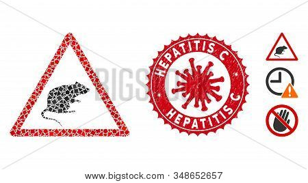 Mosaic Rat Warning Icon And Red Rounded Distressed Stamp Seal With Hepatitis C Text And Coronavirus 