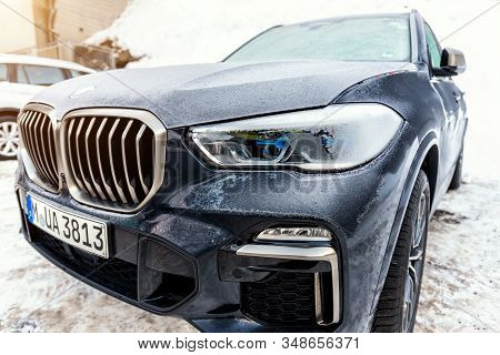 Ischgl, Austria - January 10th, 2020: Newest Latest Bmw X5 G05 Luxury Suv Parked Outdoors On Cold Wi