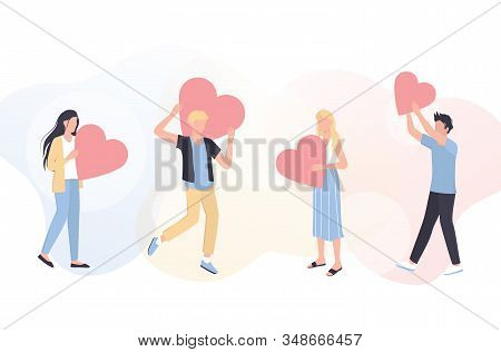 Volunteering Web Banner Concept. Team Of Volunteers Help People,