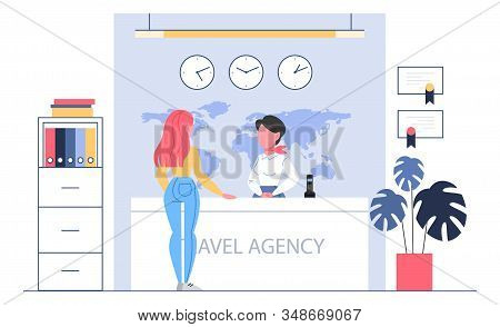 Design Studio Reception Concept. Woker Standing At The Counter