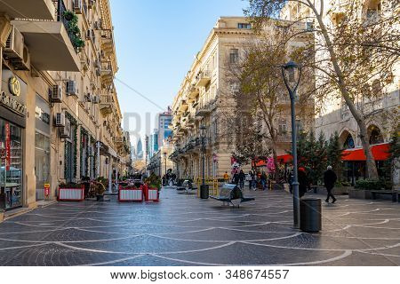 Baku, Azerbaijan 27 January 2020 - People Traveling In The Streets Of Baku.