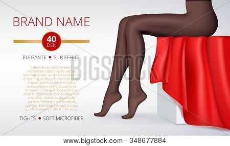 Woman Leggings. Advertising Picture Of Fashion Elegant Intim Female Clothes Beauty Tights Legs Vecto
