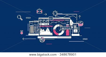 Stock Vector Seo Analytics Illustration. Concept Of Banner In Flat Design For Website