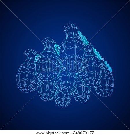 Hand Bomb Frag Grenade Wireframe Low Poly Mesh Vector Illustration