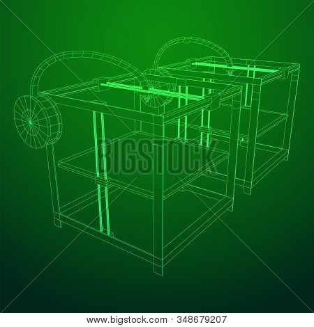3d Printer Wireframe Low Poly Mesh Vector Illustration