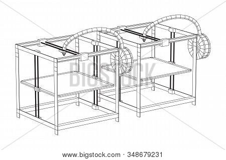 3d Printer Wireframe Low Poly Mesh Vector Illustration