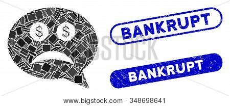 Mosaic Bankrupt And Rubber Stamp Seals With Bankrupt Phrase. Mosaic Vector Bankrupt Is Formed With R