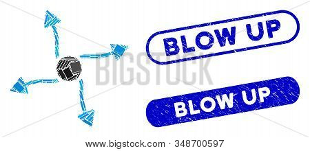 Mosaic Curve Arrows And Rubber Stamp Seals With Blow Up Text. Mosaic Vector Curve Arrows Is Composed