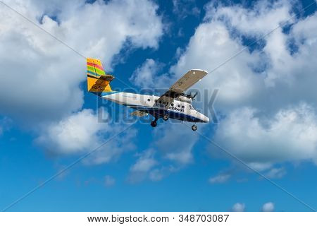 Simpson Bay, Saint Maarten - December 17, 2018: The De Havilland Canada Dhc-6-300 Twin Otter Airplan