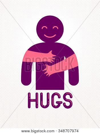 Hugs With Loving Hands Of Loved Person, Lover Woman Hugging His Man And Shares Love, Vector Icon Log