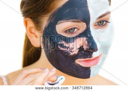 Girl Remove Black White Mud Mask From Face