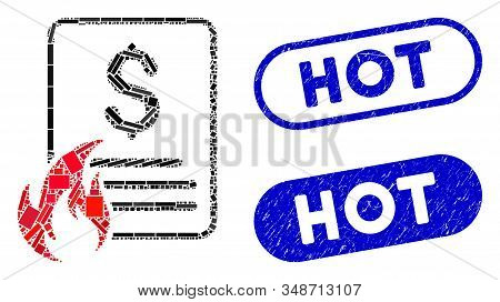 Mosaic Hot Price List And Grunge Stamp Seals With Hot Caption. Mosaic Vector Hot Price List Is Compo