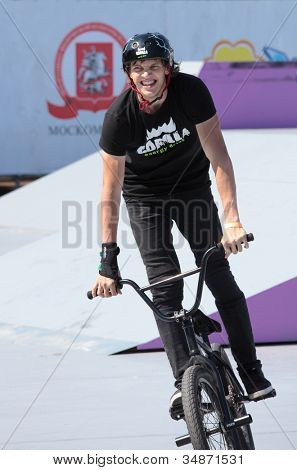 MOSCOW, RUSSIA - JULY 8: Maxim Chuprina, Russia, in BMX competitions during Adrenalin Games in Moscow, Russia at July 8, 2012