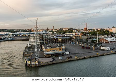 Editorial 08.30.2019 Turku Finland The Silja Line Terminal In The Port Seen From On Board Ms Baltic 