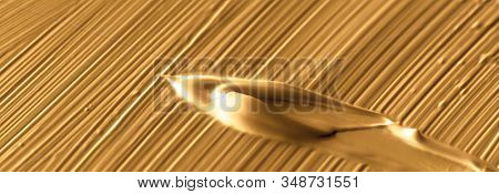 Cosmetics Abstract Texture Background, Golden Acrylic Paint Brush Stroke, Textured Cream Product As