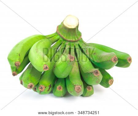 Studio Shot Front View Of Asian Green Banana Bundle Isolated On White
