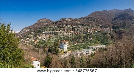 Panoramic View On City Of Perledo From Vezio, Lombardy, Italy