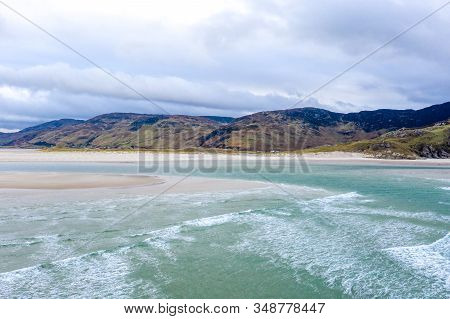 Aerial View Of The Beach And Caves At Maghera Beach Near Ardara, County Donegal - Ireland