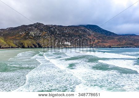 Aerial View Of The Beach And Caves At Maghera Beach Near Ardara, County Donegal - Ireland
