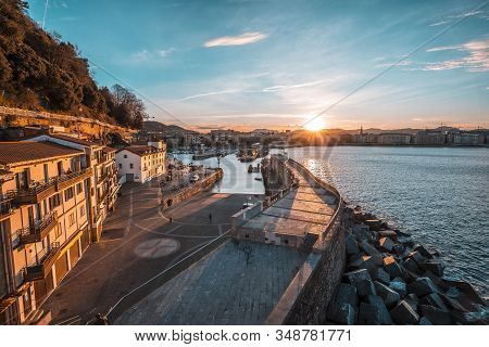 Sunrise From The Port Of San Sebastian City. Basque Country