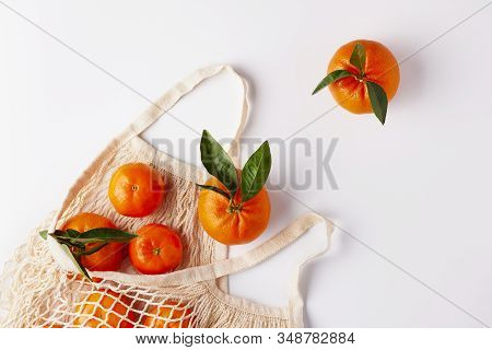 Zero Waste, Plastic-free And Eco-friendly Lifestyle.cotton Mesh Bag With Organic Fruits.