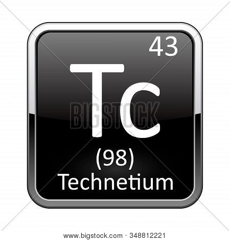 Technetium Symbol.chemical Element Of The Periodic Table On A Glossy Black Background In A Silver Fr