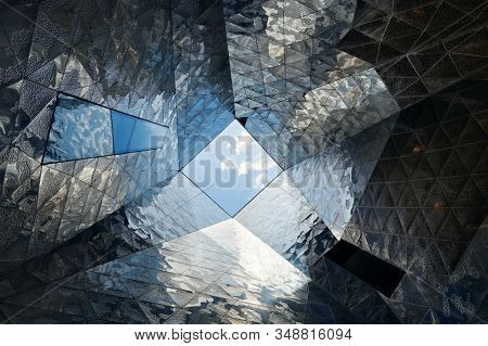 BARCELONA, SPAIN â MAY 13, 2019: Abstract ceiling windo. Museum of Natural Sciences with modern architectural design.