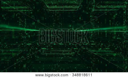 Digital Matrix Particles And Grid Abstract Background