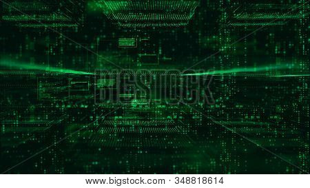 Digital Matrix Particles And Grid Abstract Background