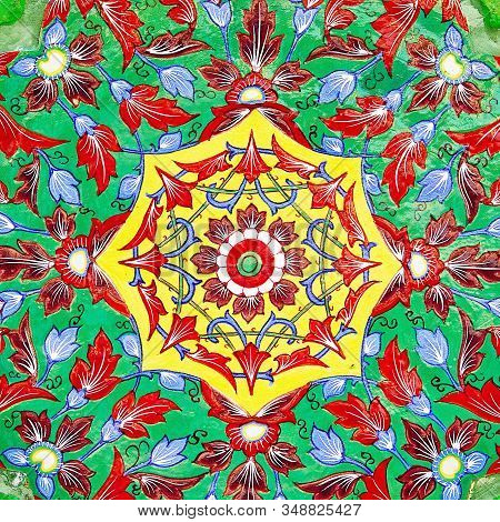 Old Over 151 Year Wall Ceramic Tiles Patterns Handcraft From Thailand Temple Wall Public