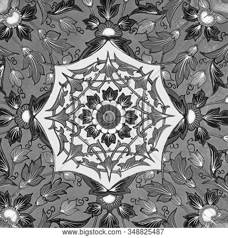 Old Over 151 Year Wall Ceramic Tiles Patterns Handcraft From Thailand Temple Wall Public