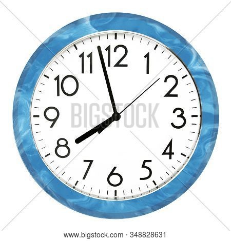 Blue Wall Clock. Isolated On White Background. High Quality Photo.