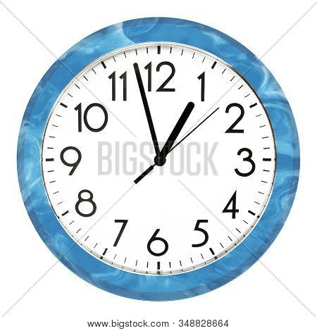 Blue Wall Clock. Isolated On White Background. High Quality Photo.