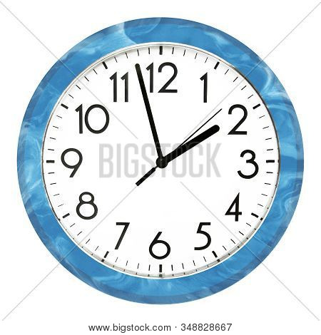 Blue Wall Clock. Isolated On White Background. High Quality Photo.