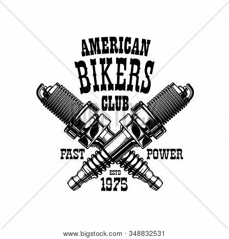 Bikers Club Emblem, Motorcycle Racers And Motorbike Racing Gang Icon. Vector American Bikers Club Gr