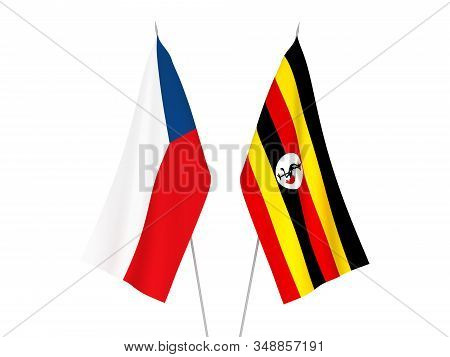 National Fabric Flags Of Uganda And Czech Republic Isolated On White Background. 3d Rendering Illust