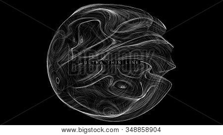 Ultra Thin Line Fluid Geometry. Dynamic Vector Distorted Spheres. Digital Fractal 3d Swirl. Futurist