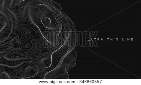 Ultra Thin Line Fluid Geometry. Dynamic Vector Distorted Spheres. Digital Fractal 3d Swirl. Futurist