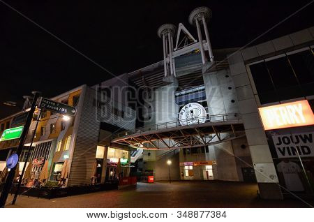 Amsterdam, Netherlands, August 2019. Night View Of The Stadium Of The Ajax Football Team
