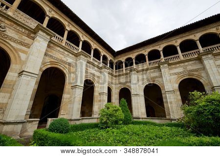 Leon, Spain - June 27, 2017: Cloister of the monastery of San Isidoro.