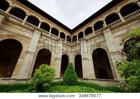 Leon, Spain - June 27, 2017: Cloister of the monastery of San Isidoro.