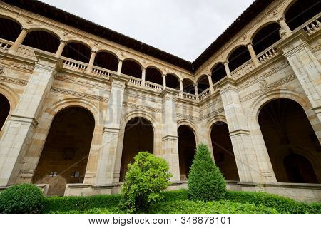 Leon, Spain - June 27, 2017: Cloister of the monastery of San Isidoro.