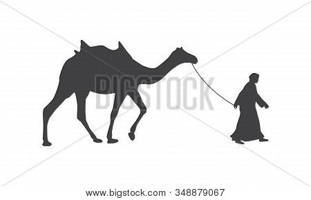 Silhouette Of Camel With Saddle And Drover.