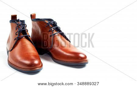 Borwn, Leather, Male Shoes Isolated On The White Background