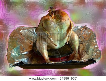 Roast Chicken At Grill On A Tray